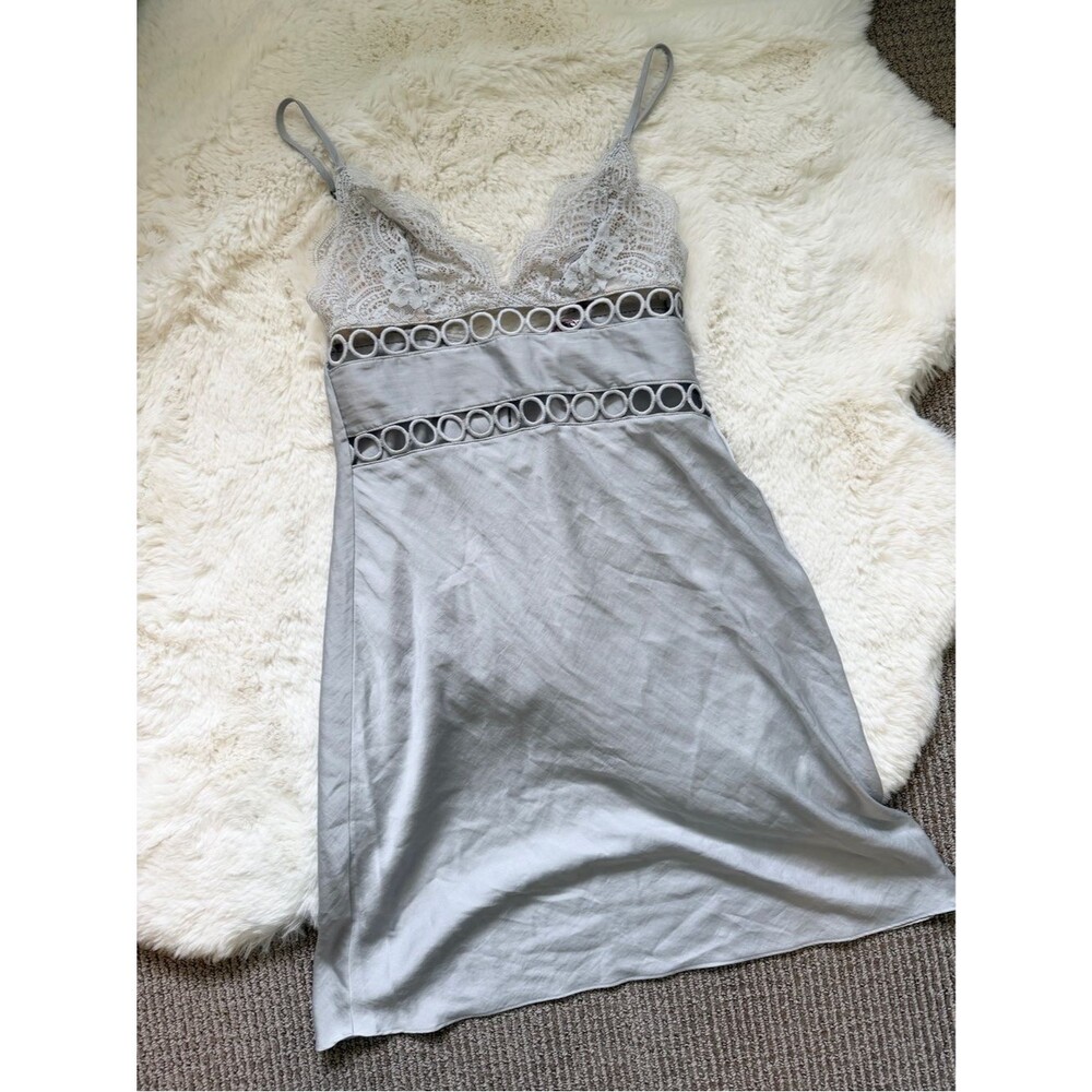 Victoria's Secret Silver Lace-Trim Slip Chemise